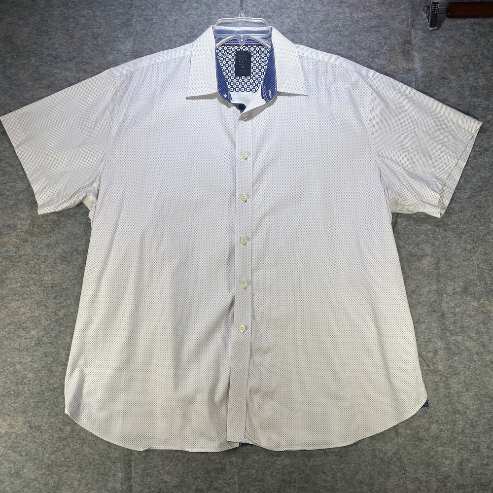 Construct Shirt Mens 2XL White Blue Purple Dot Short Sleeve Button Up Modern